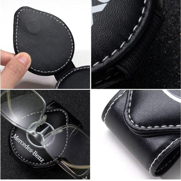 Mercedes Sunglass Holder for Car with Logo Black Leather NWT - Picture 3 of 10